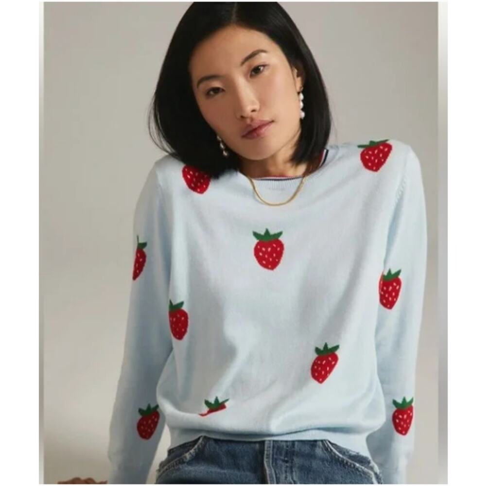Clare V. Classic Strawberry Sweater Cotton Cashmere Womans Large